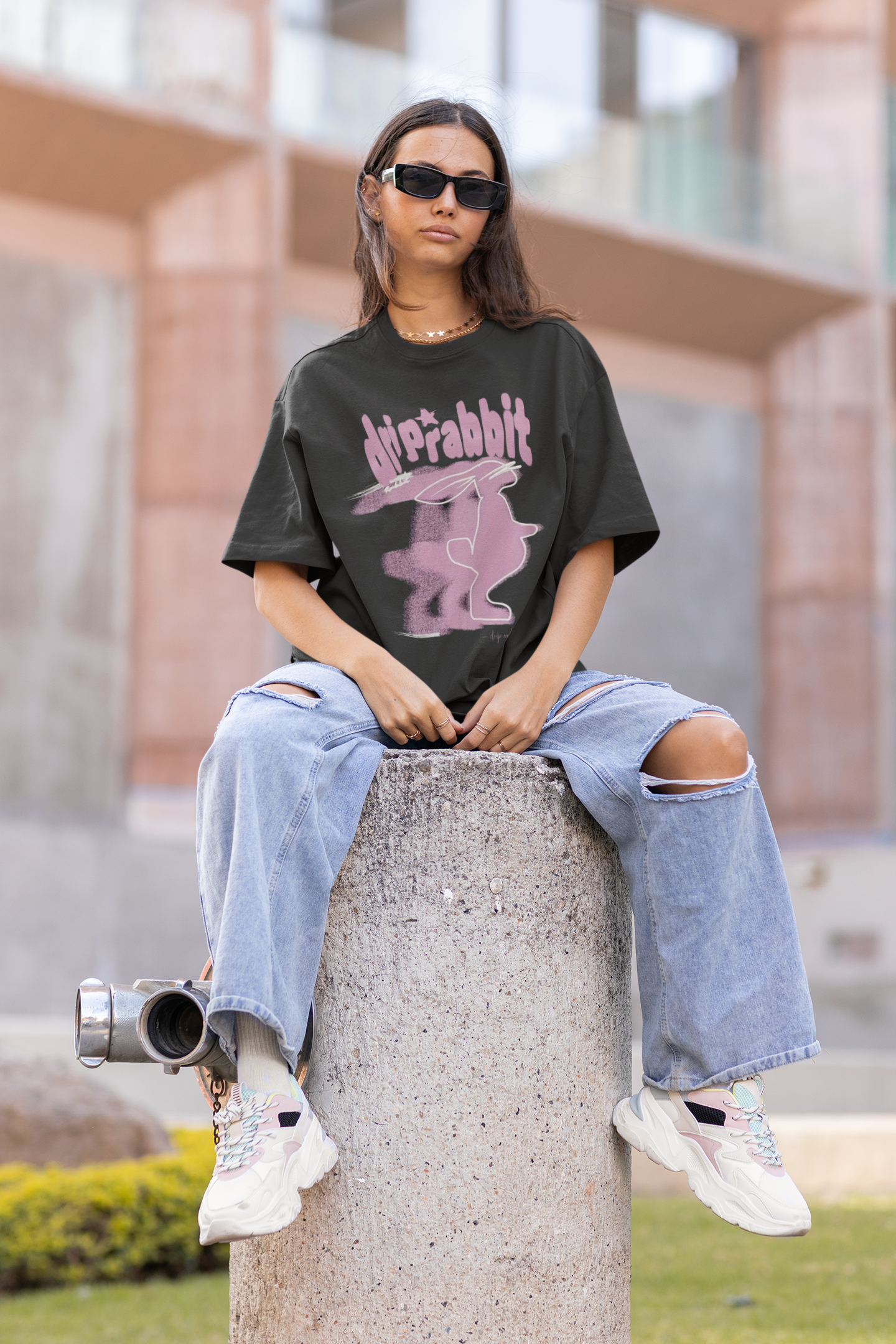 Drip Rabbit Graphic Printed T-shirt Oversized