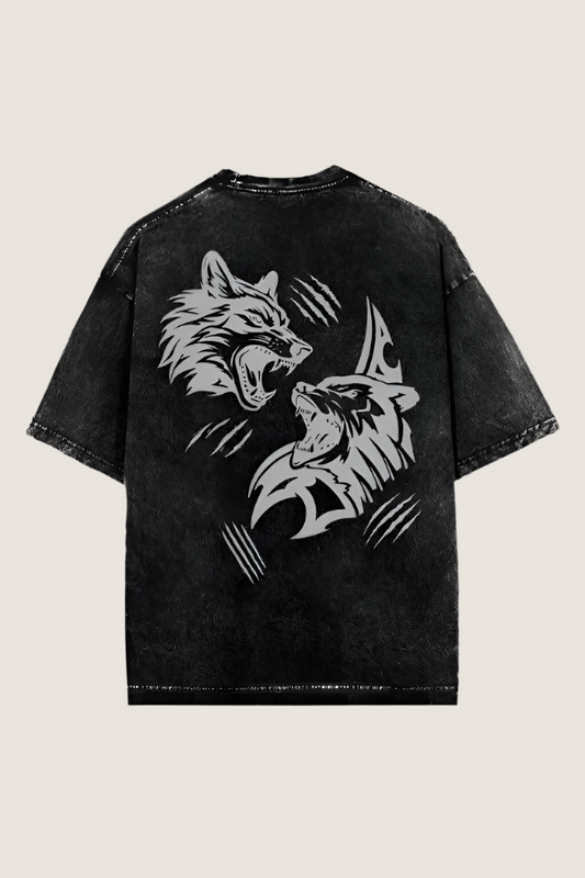 Wolf Graphic Acid Wash Printed T-shirt Oversized