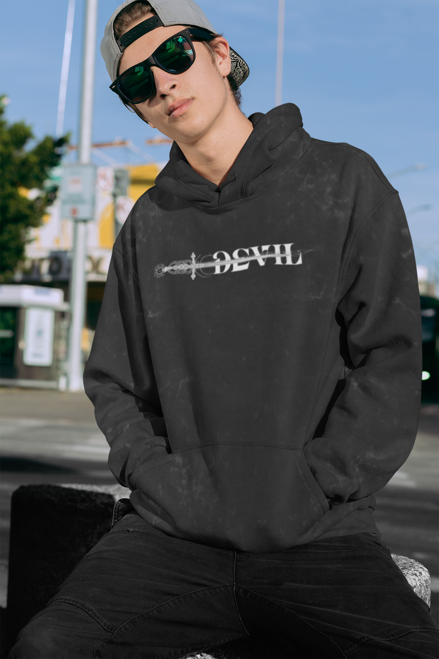 Devil Acid Wash Hooded Sweatshirt